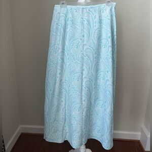 Talbots Light Blue & Teal Patterned Long linen Skirt- 6